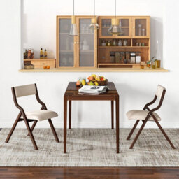 Folding Dining Chair Set Of 2 Wooden Upholstered Dining Chairs-Coffee - thumbnail 4