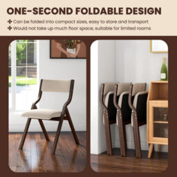 Folding Dining Chair Set Of 2 Wooden Upholstered Dining Chairs-Coffee - thumbnail 6