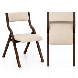 Folding Dining Chair Set Of 2 Wooden Upholstered Dining Chairs-Coffee - thumbnail 1