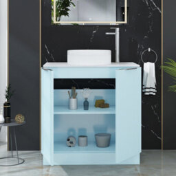 Royal Bathrooms Evora 800mm Powder Blue Fluted Floor Standing Countertop Vanity Unit 2 Door With Round Basin - thumbnail 3