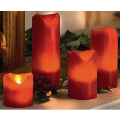 4 X Red Led Pillar Candles - Battery Powered Flameless Flickering Light Home Decoration - One Of Each 5, 7.5, 10 & 12.5Cm High