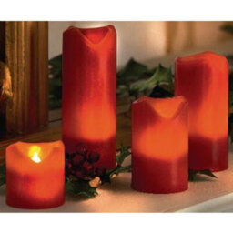 4 X Red Led Pillar Candles - Battery Powered Flameless Flickering Light Home Decoration - One Of Each 5, 7.5, 10 & 12.5Cm High
