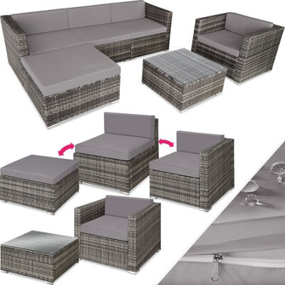 Tectake Garden Furniture Set Milan - Outdoor Sofa, Armchair, Table And Padded Stool  - Grey - image 1