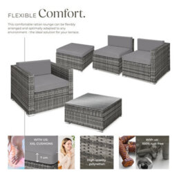 Tectake Garden Furniture Set Milan - Outdoor Sofa, Armchair, Table And Padded Stool  - Grey - thumbnail 3