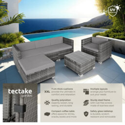 Tectake Garden Furniture Set Milan - Outdoor Sofa, Armchair, Table And Padded Stool  - Grey - thumbnail 2
