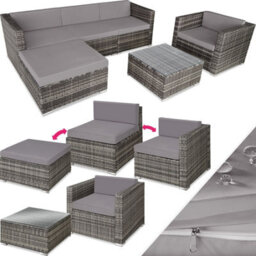 Tectake Garden Furniture Set Milan - Outdoor Sofa, Armchair, Table And Padded Stool  - Grey - thumbnail 1