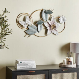 Wyld And Coco Handmade Multicolour Iron Wall Art Mural - Floral And Butterfly Horizontal Accent 800mm X 200mm - thumbnail 2