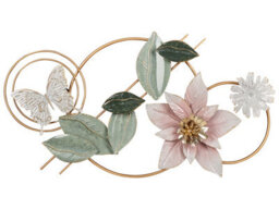 Wyld And Coco Handmade Multicolour Iron Wall Art Mural - Floral And Butterfly Horizontal Accent 800mm X 200mm - thumbnail 1