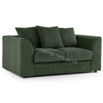 Furnishings For Less UK Luxor Jumbo Cord Green Fabric 2 Seater Sofa - image 1