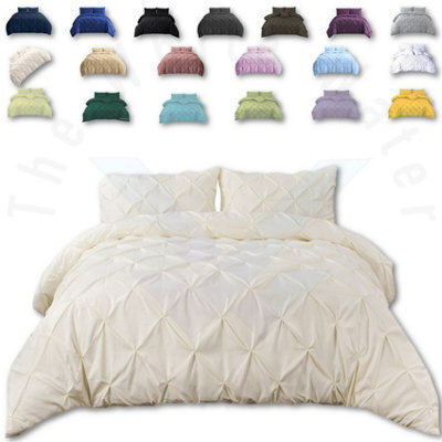 TheWhiteWater Limited Pintuck Duvet Cover Set + Matching Pillowcases, Hand Stitches Quilt Bedding Set - Cream - image 1
