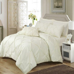 TheWhiteWater Limited Pintuck Duvet Cover Set + Matching Pillowcases, Hand Stitches Quilt Bedding Set - Cream - thumbnail 7