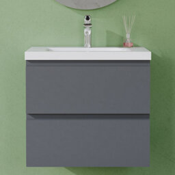 AVER-GROWTH 600mm Vanity Unit With Basin High Gloss Grey Thick Ceramic Sink Wall Hung Bathroom Storage Cabinet Soft Close Hinges 2 Drawers - thumbnail 6