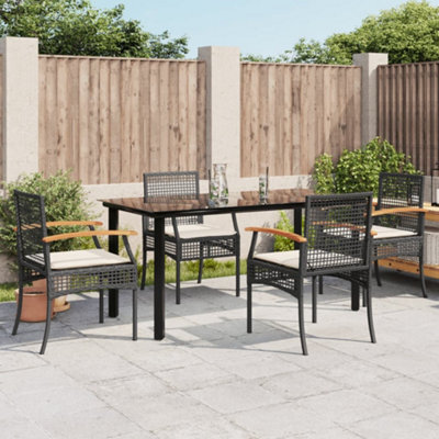 Berkfield 5 Piece Garden Dining Set With Cushions Black Poly Rattan - image 1