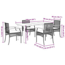 Berkfield 5 Piece Garden Dining Set With Cushions Black Poly Rattan - thumbnail 7
