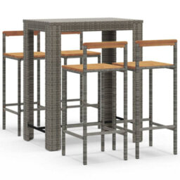 Berkfield 5 Piece Garden Bar Set Grey Poly Rattan&solid Wood Acacia - thumbnail 2