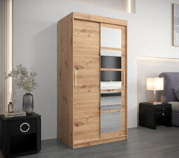 Arte Elegant Oak Artisan Roma I Sliding Door Wardrobe W1000mm H2000mm D620mm Mirrored Classic Storage Solution - thumbnail 2