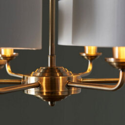Anson Lighting Haywood Antique Brass With Vintage White Faux Silk Shades Classic Modern 6 Light Ceiling Pendant - thumbnail 5