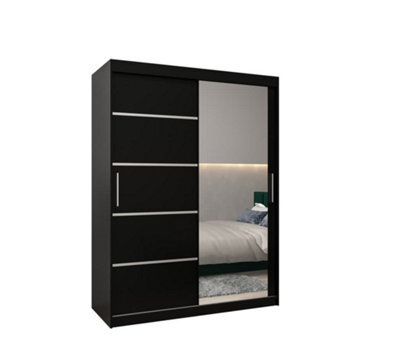 Arte Verona 02 Contemporary 2 Mirrored Sliding Door Wardrobe 5 Shelves 2 Rails Black Matt (H)2000mm (W)1500mm (D)620mm - image 1
