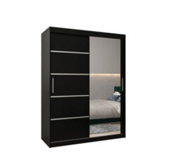 Arte Verona 02 Contemporary 2 Mirrored Sliding Door Wardrobe 5 Shelves 2 Rails Black Matt (H)2000mm (W)1500mm (D)620mm - thumbnail 1