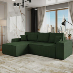 Malaga L Shaped Mdf Corner Sofa Bed With Storage And Pull Out Seat Loose Back Cushions Green Corduroy Left - thumbnail 1
