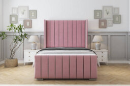 "Sloomy Melbourne Pink Plush Bed Frame With Mattress  With 50"" Upholstered Wingback Headboard 6' Super King" - thumbnail 1