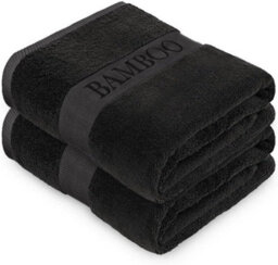 Gc Gaveno Cavailia 2Pk Bamboo Bath Towel 70X120 Black Quick Drying 500 Gsm Bath Towels Large Set Of 2 For Spa Hotel Towel
