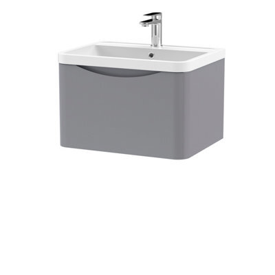 Balterley Dunwood Wall Hung 1 Drawer Bathroom Vanity Unit & Polymarble Basin, Satin Grey, 550mm - image 1