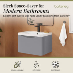 Balterley Dunwood Wall Hung 1 Drawer Bathroom Vanity Unit & Polymarble Basin, Satin Grey, 550mm - thumbnail 3