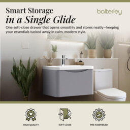 Balterley Dunwood Wall Hung 1 Drawer Bathroom Vanity Unit & Polymarble Basin, Satin Grey, 550mm - thumbnail 2