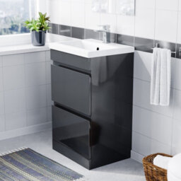 Nes Home Dark Grey 500mm Pvc Freestanding Basin Vanity Unit 2 Drawers Handless - thumbnail 3