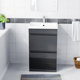 Nes Home Dark Grey 500mm Pvc Freestanding Basin Vanity Unit 2 Drawers Handless - thumbnail 2
