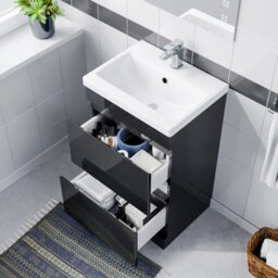 Nes Home Dark Grey 500mm Pvc Freestanding Basin Vanity Unit 2 Drawers Handless - thumbnail 5