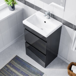 Nes Home Dark Grey 500mm Pvc Freestanding Basin Vanity Unit 2 Drawers Handless - thumbnail 4