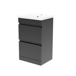 Nes Home Dark Grey 500mm Pvc Freestanding Basin Vanity Unit 2 Drawers Handless - thumbnail 6