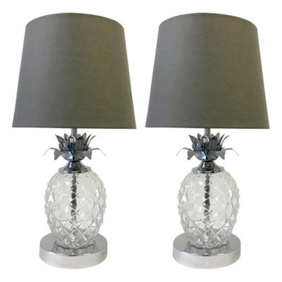 Pair Of Chrome Touch Table Light Bedside Lamps Pineapple Design Grey Shades - image 1