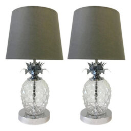 Pair Of Chrome Touch Table Light Bedside Lamps Pineapple Design Grey Shades - thumbnail 1