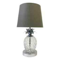 Pair Of Chrome Touch Table Light Bedside Lamps Pineapple Design Grey Shades - thumbnail 4