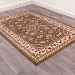 Green Traditional Easy To Clean Floral Bordered Rug For Dining Room-80Cm X 150Cm - thumbnail 2
