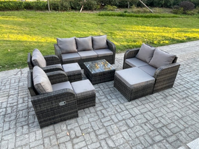 Fimous 10 Seater Garden Furniture Set Rattan Outdoor Lounge Sofa Chair With Tempered Glass Table 3 Footstools - image 1