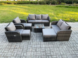 Fimous 10 Seater Garden Furniture Set Rattan Outdoor Lounge Sofa Chair With Tempered Glass Table 3 Footstools - thumbnail 2