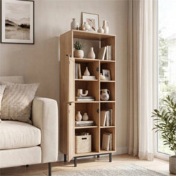 Kitchen Floor Cabinet With Adjustable Shelves Anti-Tip 5-Cube Rattan Bookcase - thumbnail 2