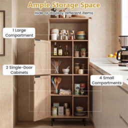 Kitchen Floor Cabinet With Adjustable Shelves Anti-Tip 5-Cube Rattan Bookcase - thumbnail 3