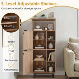 Kitchen Floor Cabinet With Adjustable Shelves Anti-Tip 5-Cube Rattan Bookcase - thumbnail 4