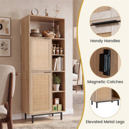 Kitchen Floor Cabinet With Adjustable Shelves Anti-Tip 5-Cube Rattan Bookcase - thumbnail 5