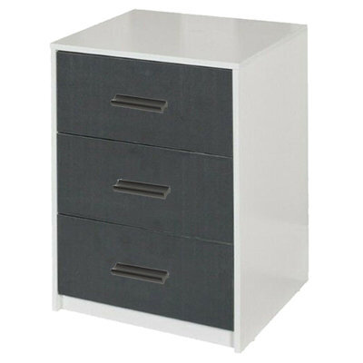 Urbn-Living Urbnliving Height 56Cm 3 Drawer Wooden Bedroom Bedside Cabinet White Carcass And Black Drawers Furniture Storage Nightstand - image 1
