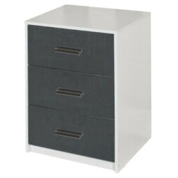 Urbn-Living Urbnliving Height 56Cm 3 Drawer Wooden Bedroom Bedside Cabinet White Carcass And Black Drawers Furniture Storage Nightstand - thumbnail 1