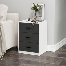 Urbn-Living Urbnliving Height 56Cm 3 Drawer Wooden Bedroom Bedside Cabinet White Carcass And Black Drawers Furniture Storage Nightstand - thumbnail 2