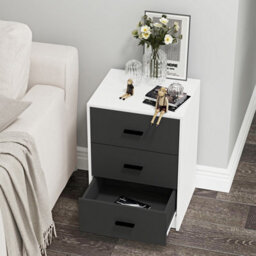 Urbn-Living Urbnliving Height 56Cm 3 Drawer Wooden Bedroom Bedside Cabinet White Carcass And Black Drawers Furniture Storage Nightstand - thumbnail 4
