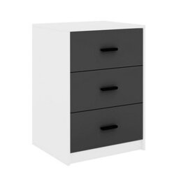 Urbn-Living Urbnliving Height 56Cm 3 Drawer Wooden Bedroom Bedside Cabinet White Carcass And Black Drawers Furniture Storage Nightstand - thumbnail 5