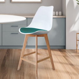Fusion Living Soho White & Teal Plastic Bar Stool With Light Wood Legs - thumbnail 2